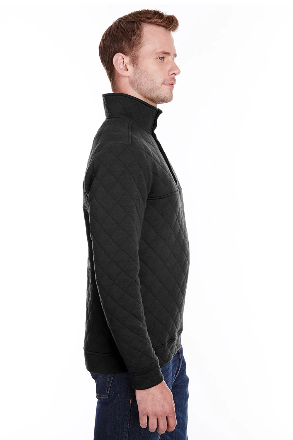 J America Mens Quilted 1/4 Snap Down Sweatshirt - Black