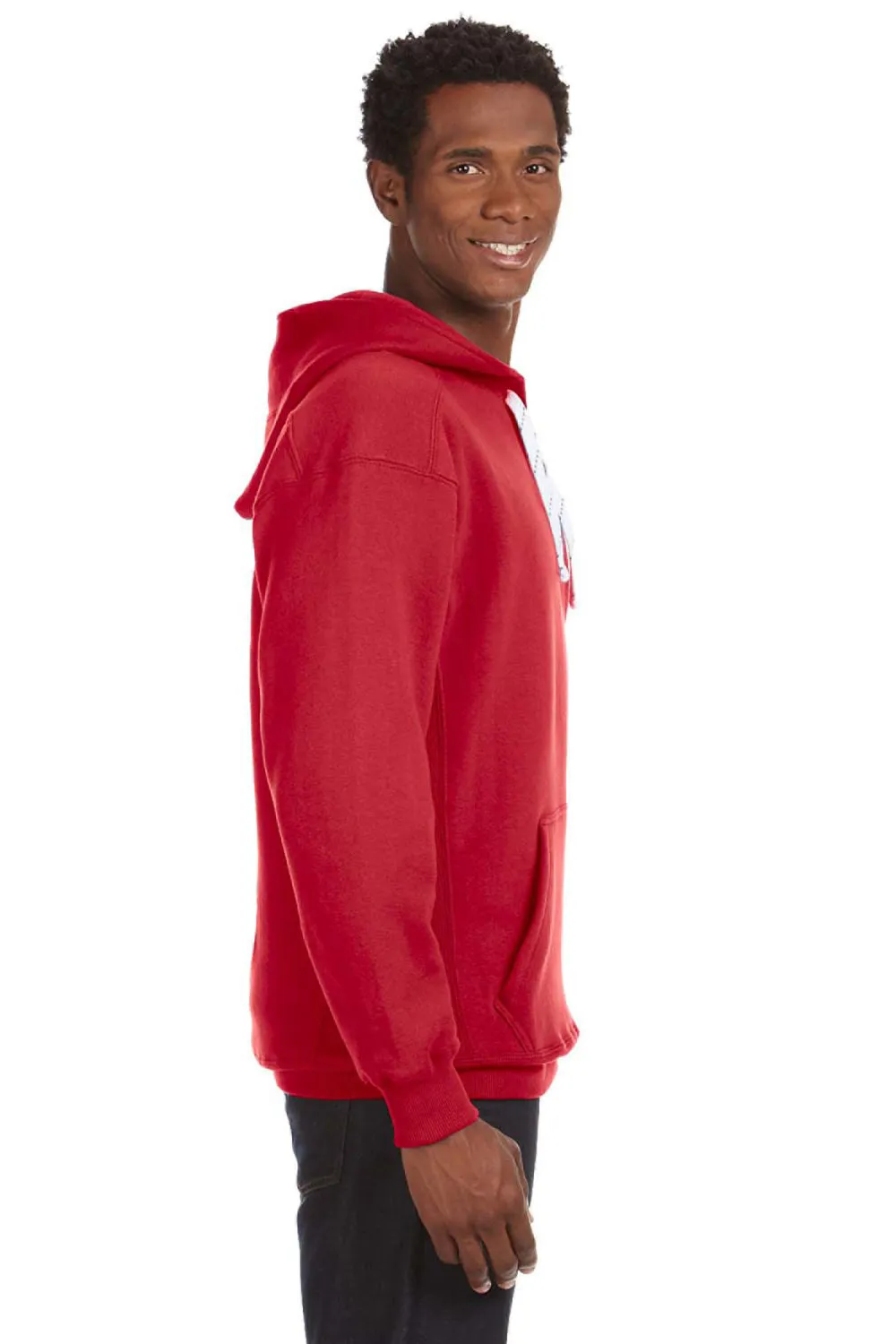 J America Mens Sport Lace Hooded Sweatshirt Hoodie w/ Pouch Pocket - Red