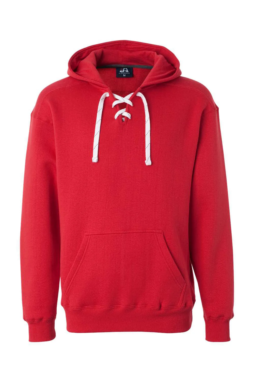 J America Mens Sport Lace Hooded Sweatshirt Hoodie w/ Pouch Pocket - Red
