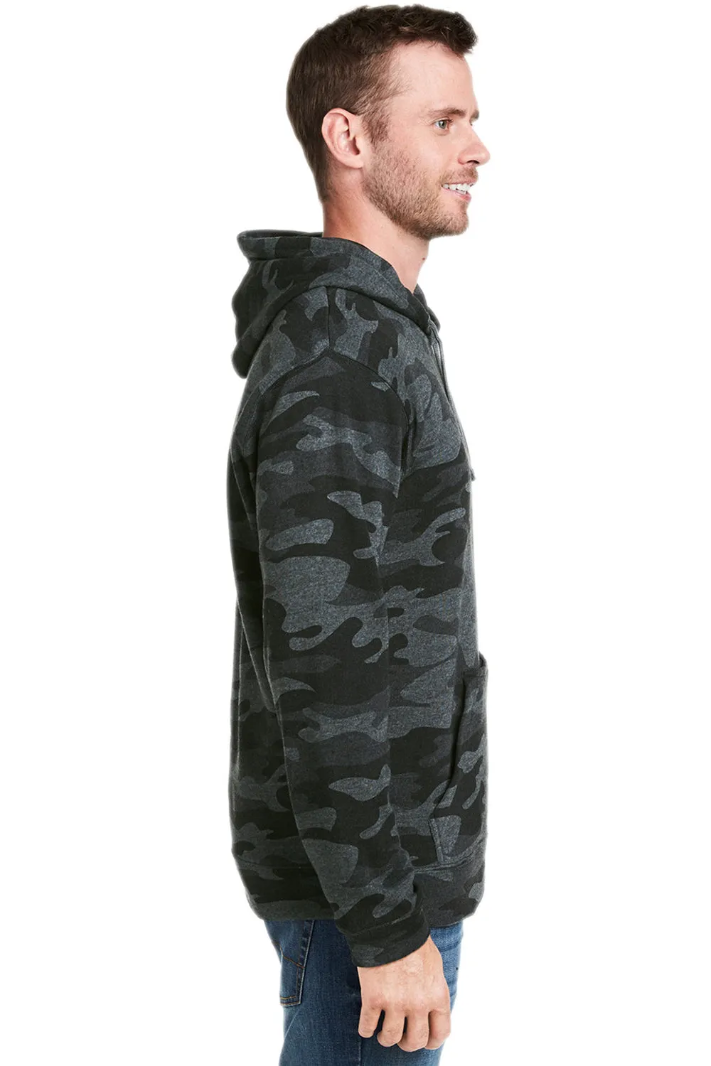 J America Mens Tailgate Fleece Hooded Sweatshirt Hoodie w/ Pouch Pocket - Heather Black Camo