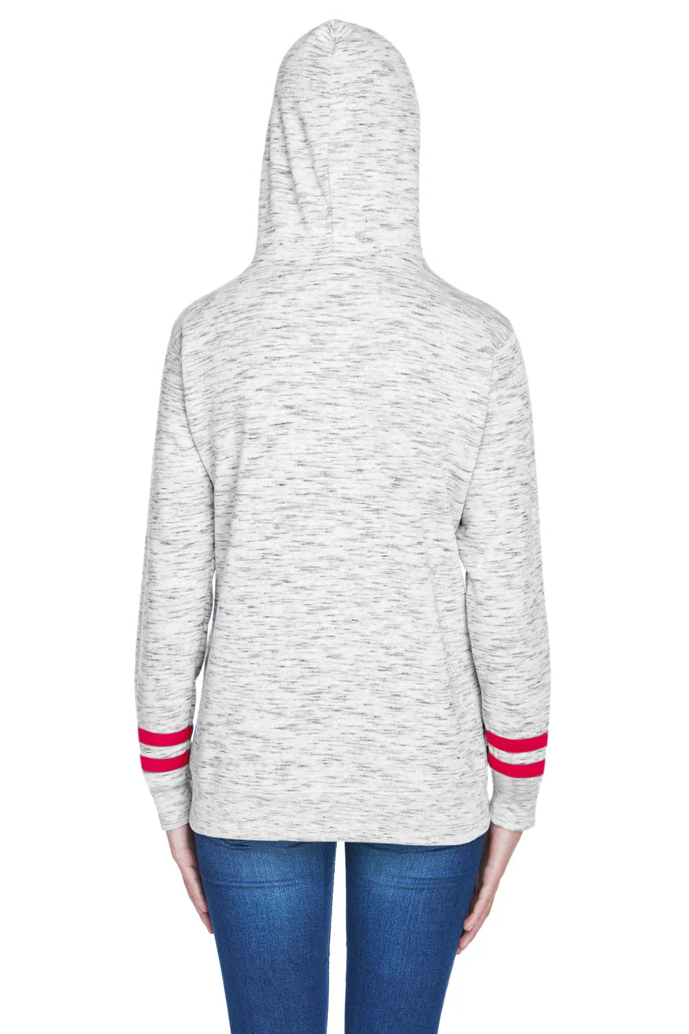 J America Womens Fleece Hooded Sweatshirt Hoodie w/ Pouch Pocket - White/Red