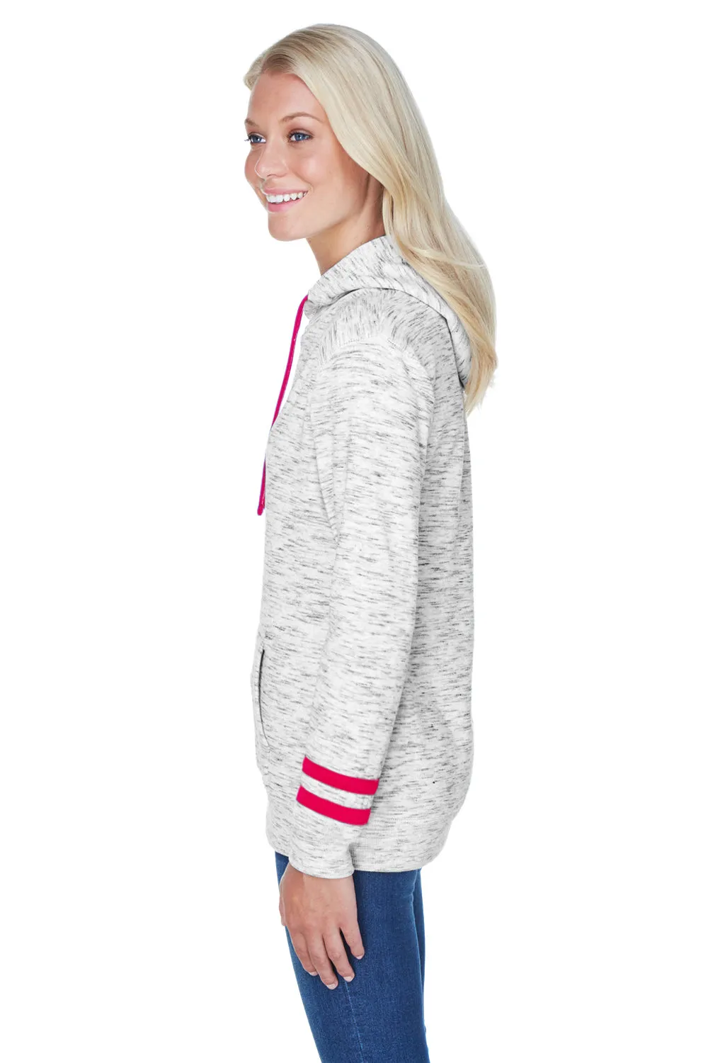 J America Womens Fleece Hooded Sweatshirt Hoodie w/ Pouch Pocket - White/Red