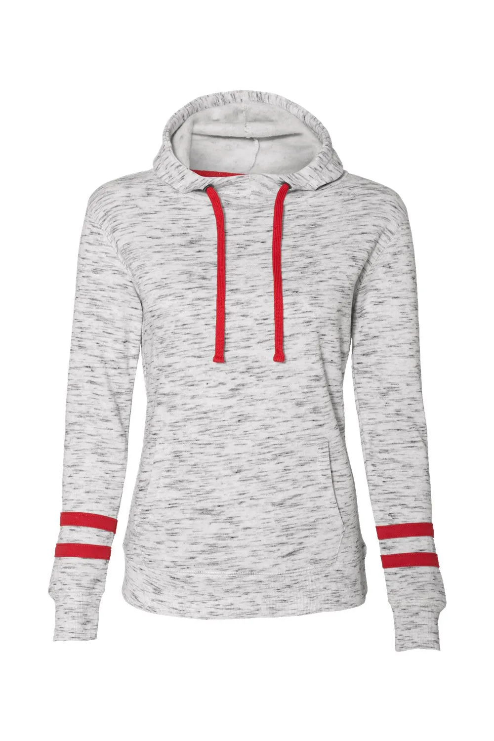 J America Womens Fleece Hooded Sweatshirt Hoodie w/ Pouch Pocket - White/Red
