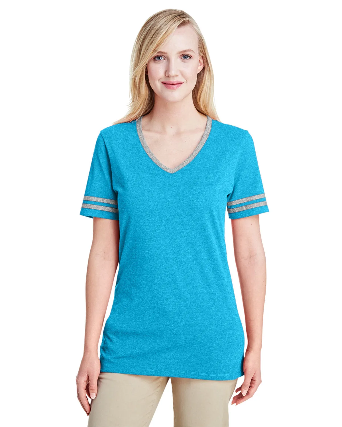 Jerzees 602WVR Ladies' TRI-BLEND Varsity V-Neck T-Shirt
