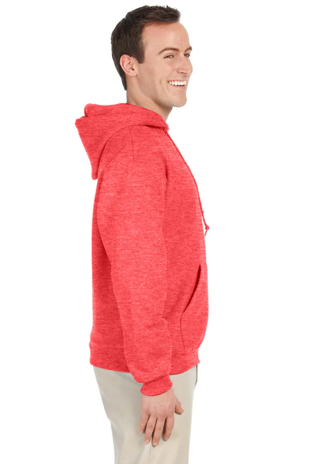 Jerzees Mens NuBlend Pill Resistant Fleece Hooded Sweatshirt Hoodie w/ Pouch Pocket - Heather Retro Coral