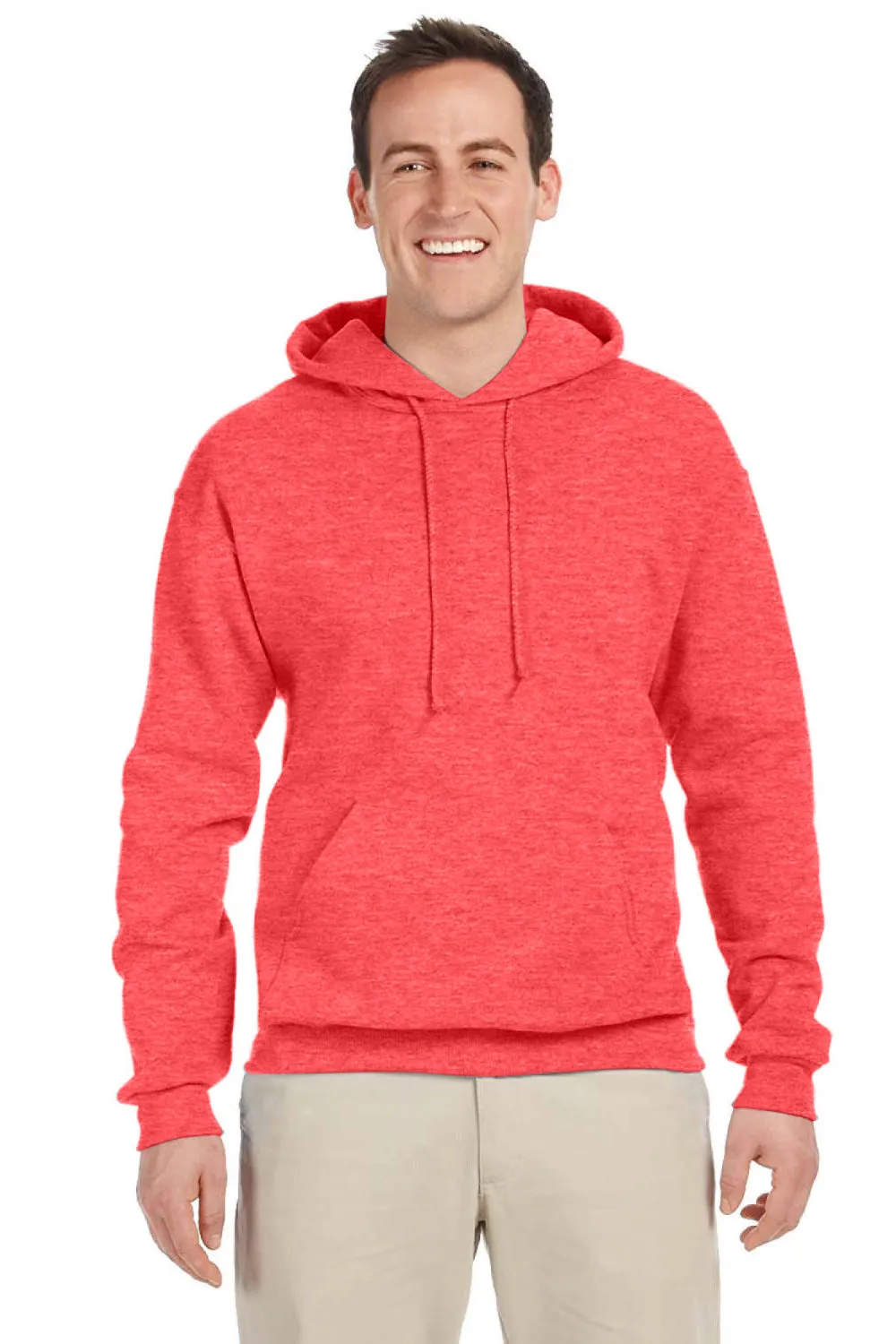 Jerzees Mens NuBlend Pill Resistant Fleece Hooded Sweatshirt Hoodie w/ Pouch Pocket - Heather Retro Coral