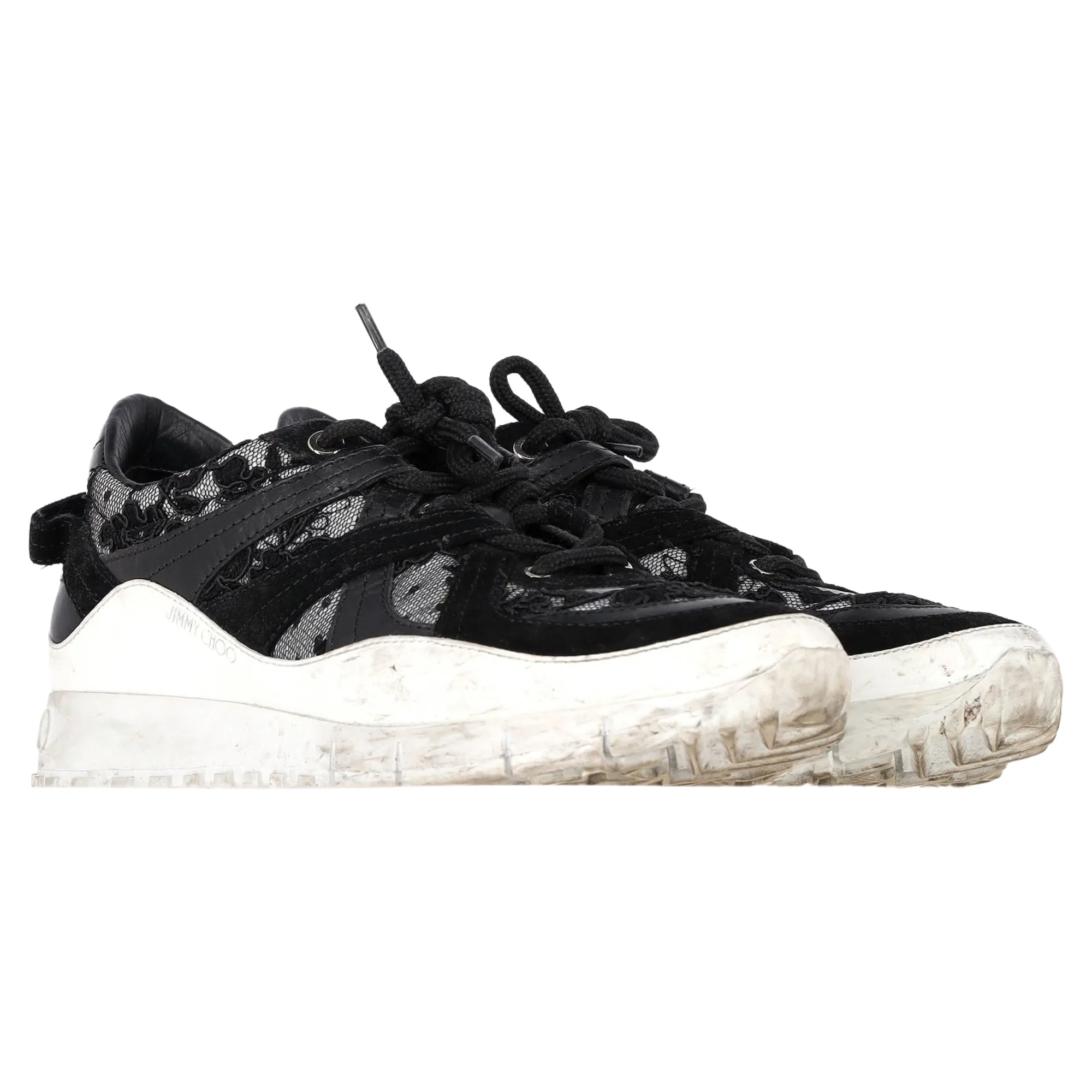 Jimmy Choo Seattle Floral Lace Mesh Trainers in Black Leather