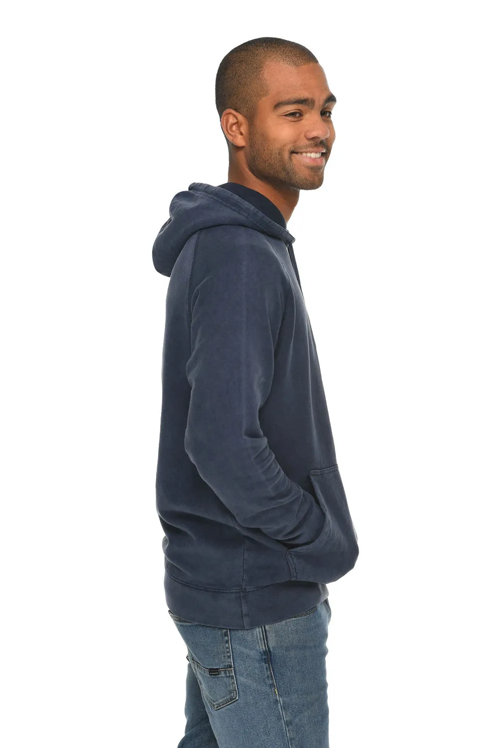 Lane Seven Mens Vintage Raglan Hooded Sweatshirt Hoodie w/ Pouch Pocket - Vintage Denim Blue