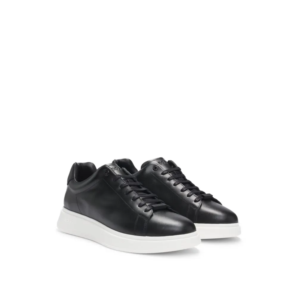 Leather trainers with rubber outsole