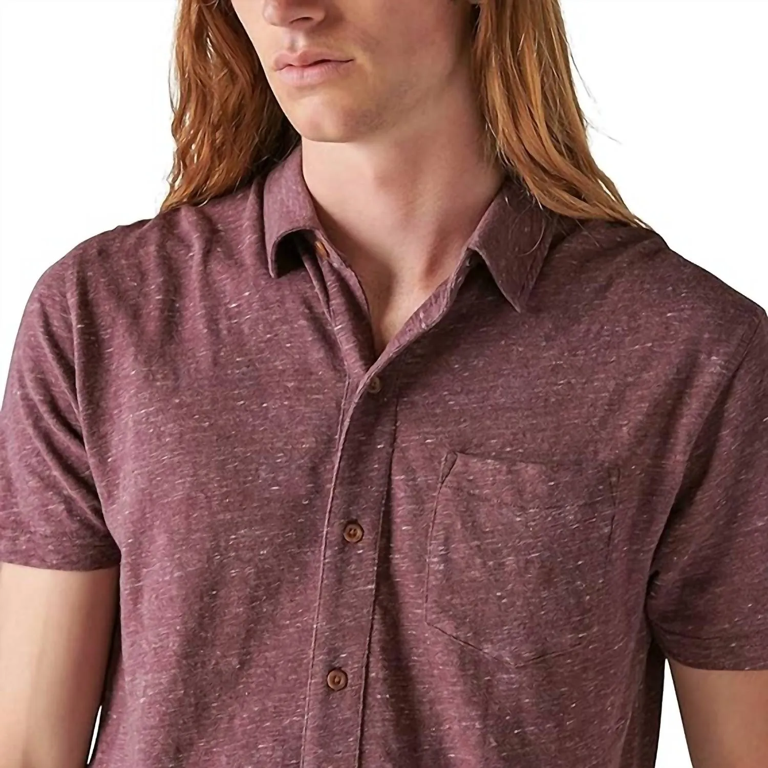 Linen Short Sleeve Button Up Shirt In Huckleberry