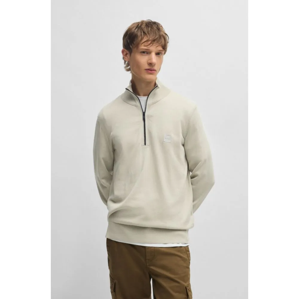 Logo-patch zip-neck sweater in cotton and cashmere