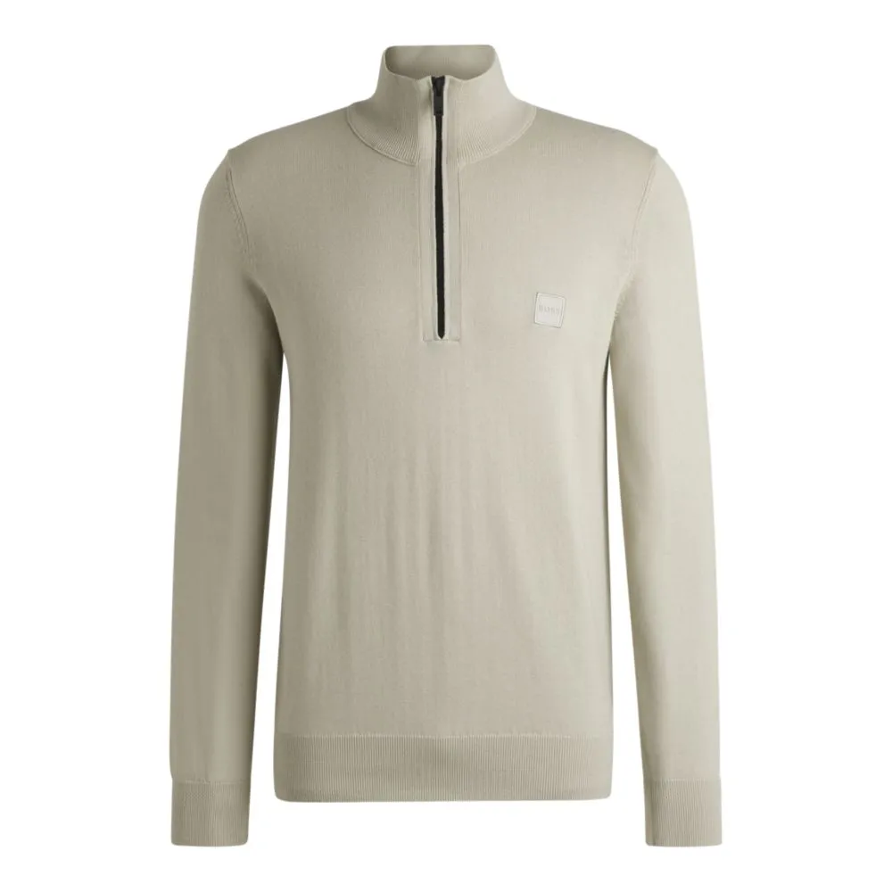 Logo-patch zip-neck sweater in cotton and cashmere
