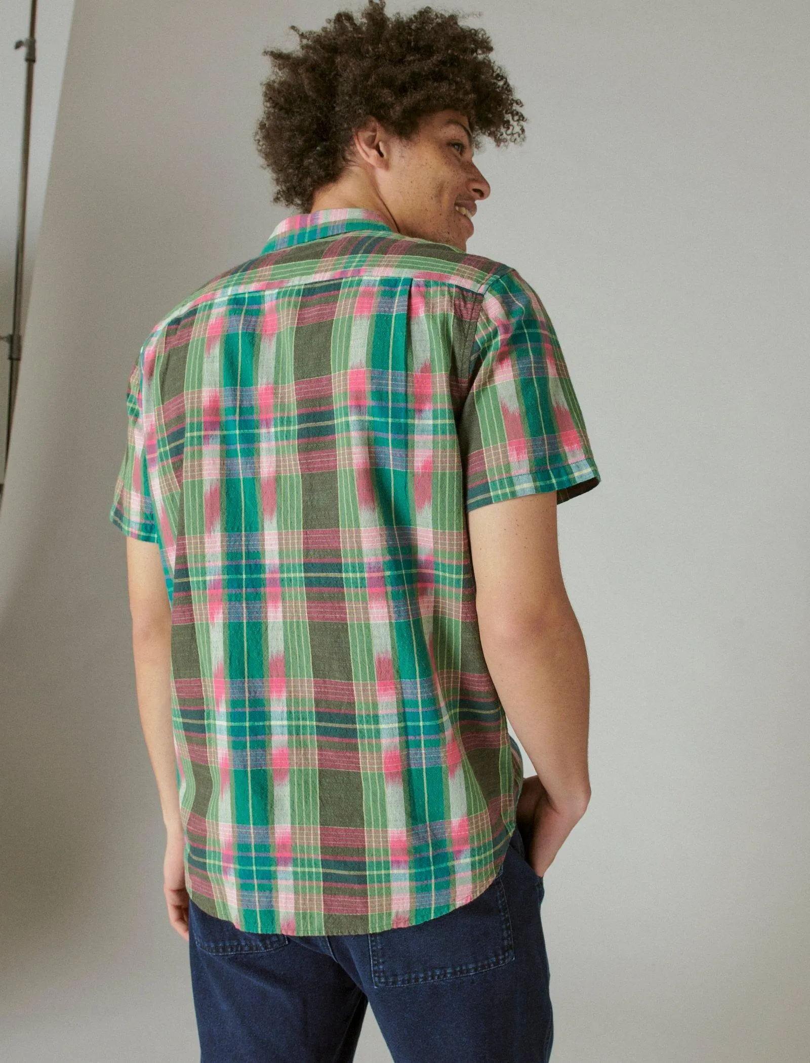 Lucky Brand Men's Ikat Plaid Utility Short Sleeve Shirt
