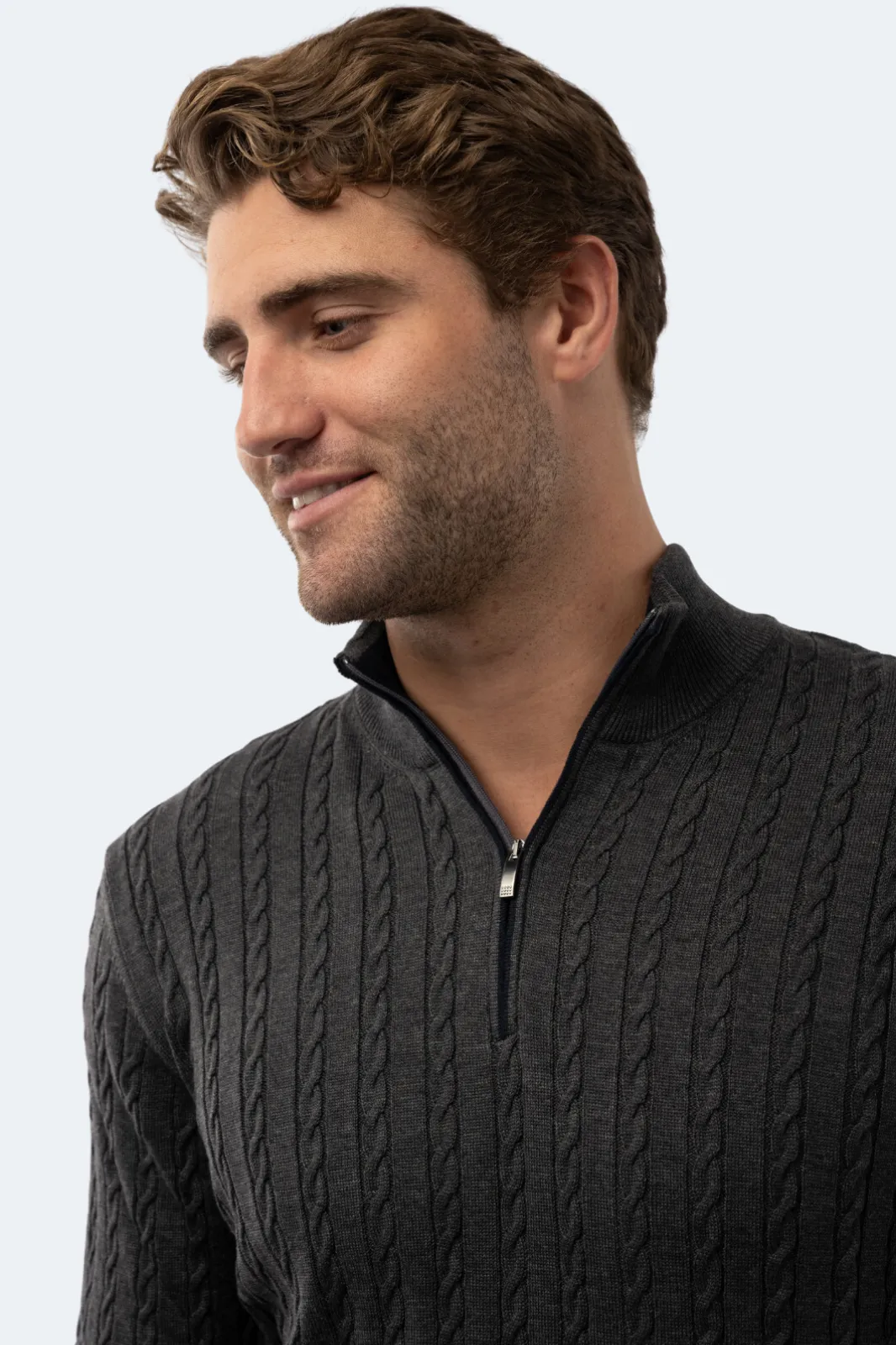 Melange Dark Grey Knit Quarter Zip