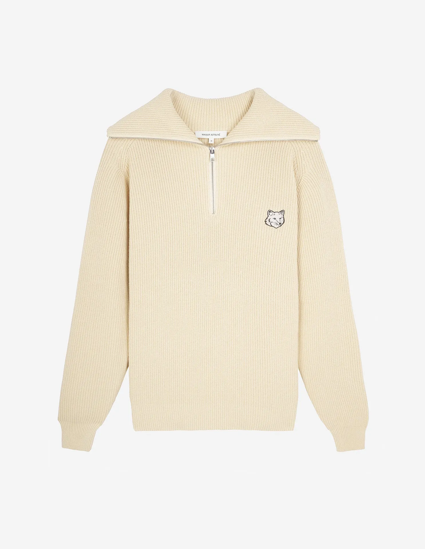 Men's Bold Fox Head Patch Half Zip Ribbed Jumper Paper