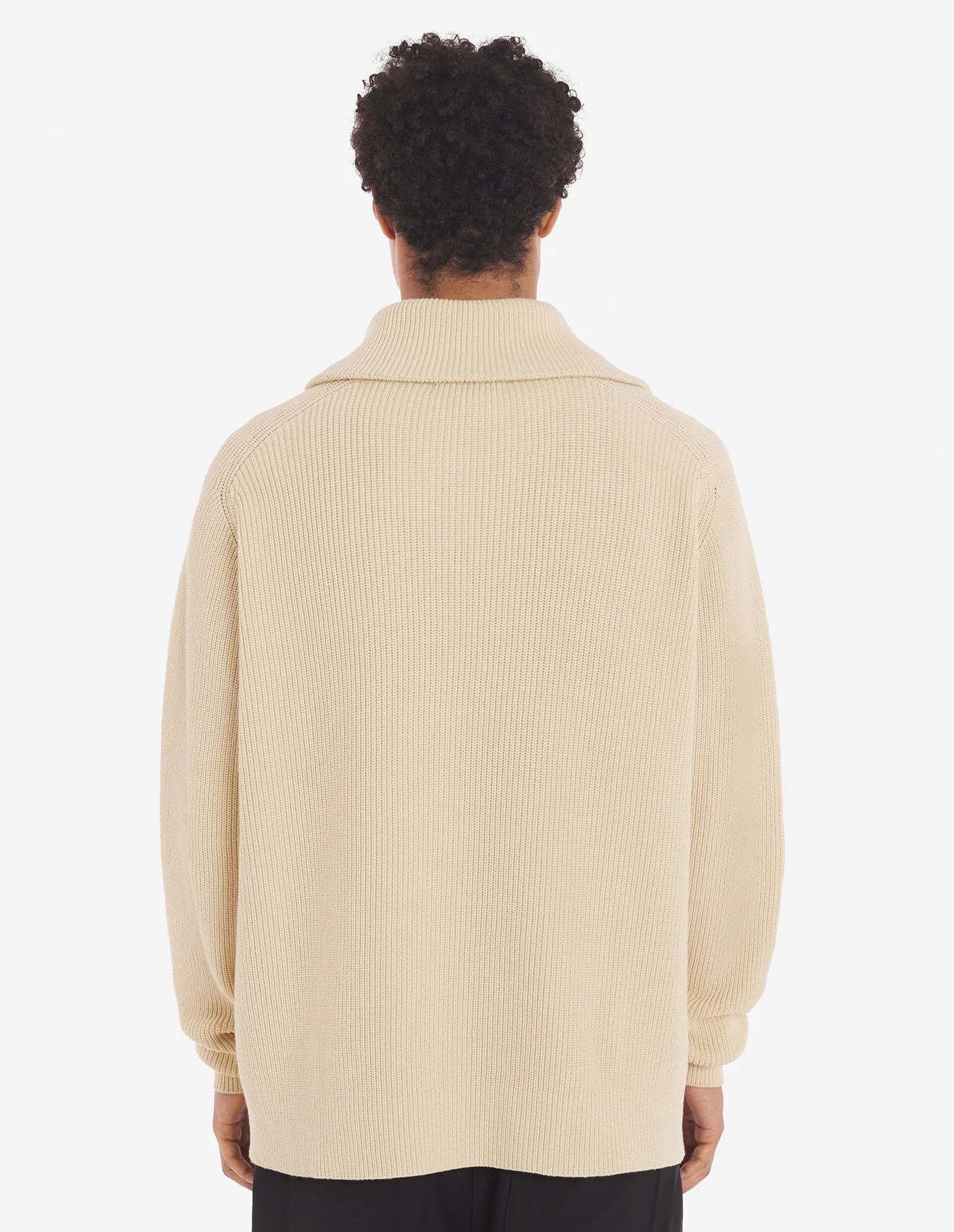 Men's Bold Fox Head Patch Half Zip Ribbed Jumper Paper