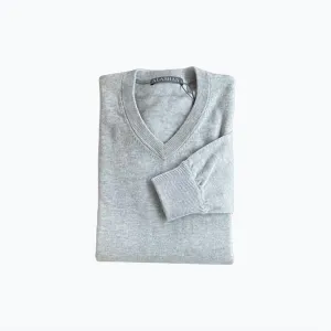 Men's Cotton Cashmere V-Neck Sweater In Ash Grey