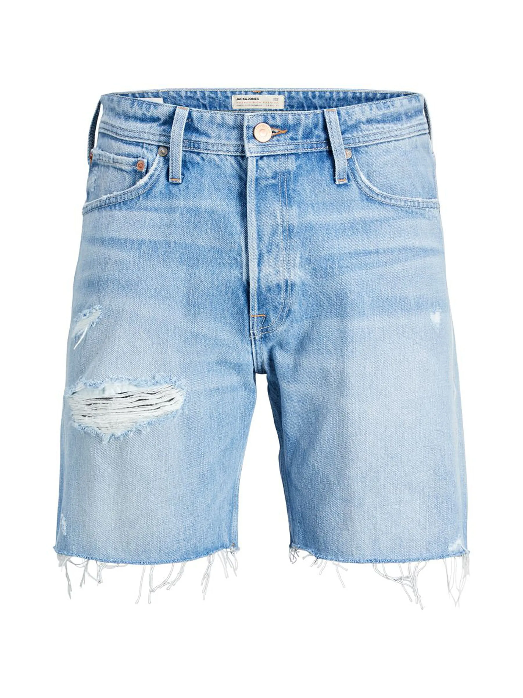 Men's Loose Fit Ripped Denim Short,Light Blue