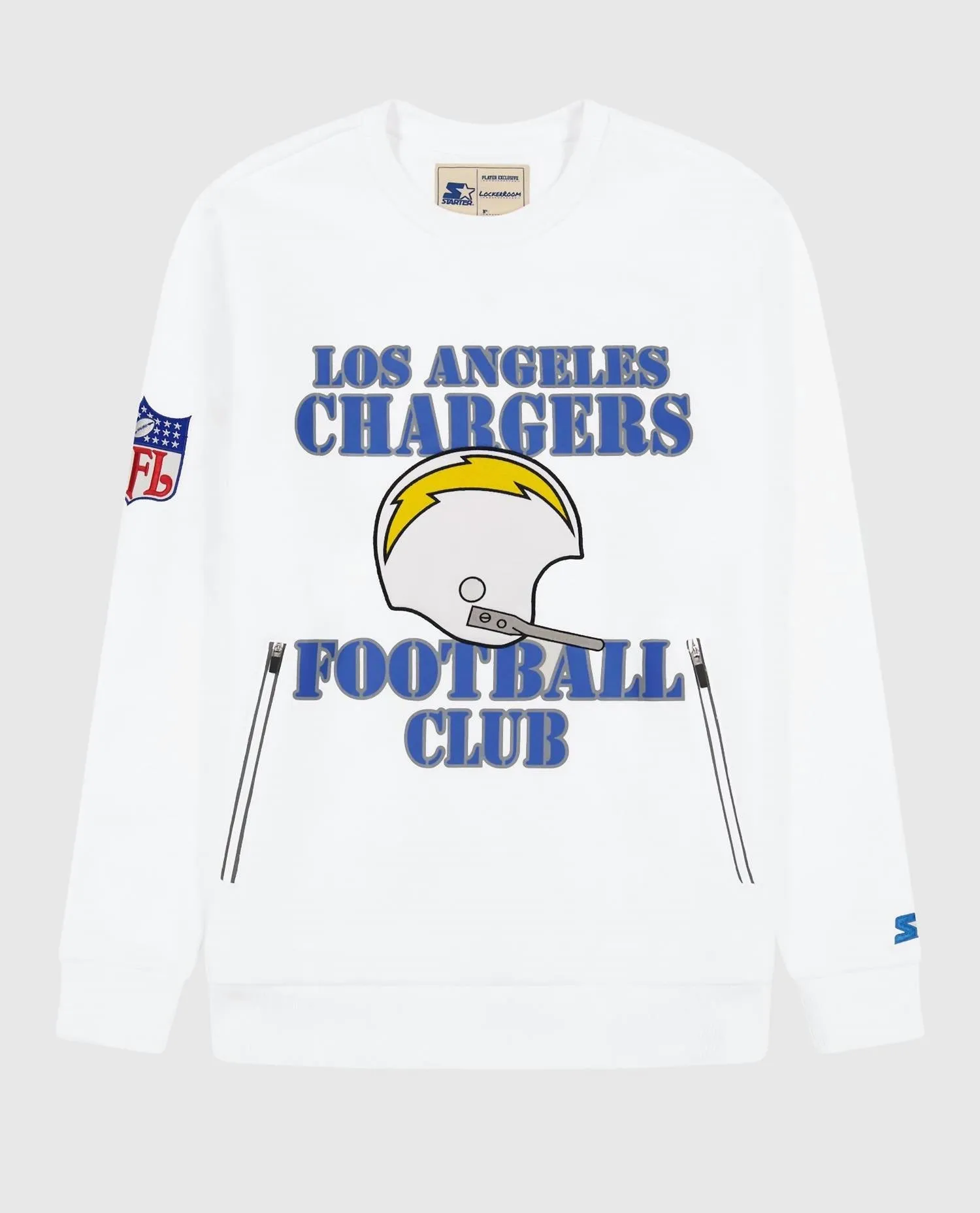 Men's Los Angeles Chargers Crew Neck Sweatshirt With Zip Pockets In White