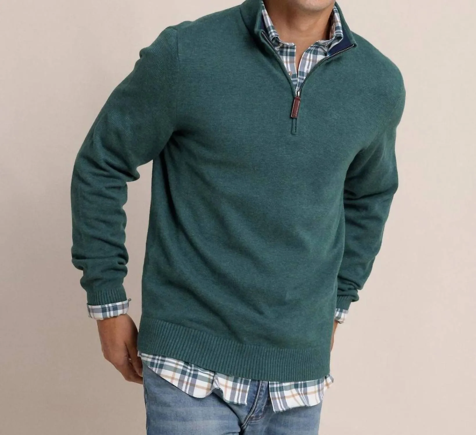 Men's Oakatie Quarter Zip Sweater In Heather Salt Meadow