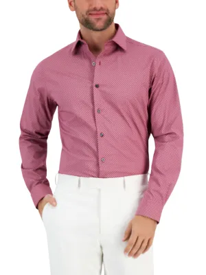 Men's Puzzle Printed Buttons Down Shirt,Dark Rose