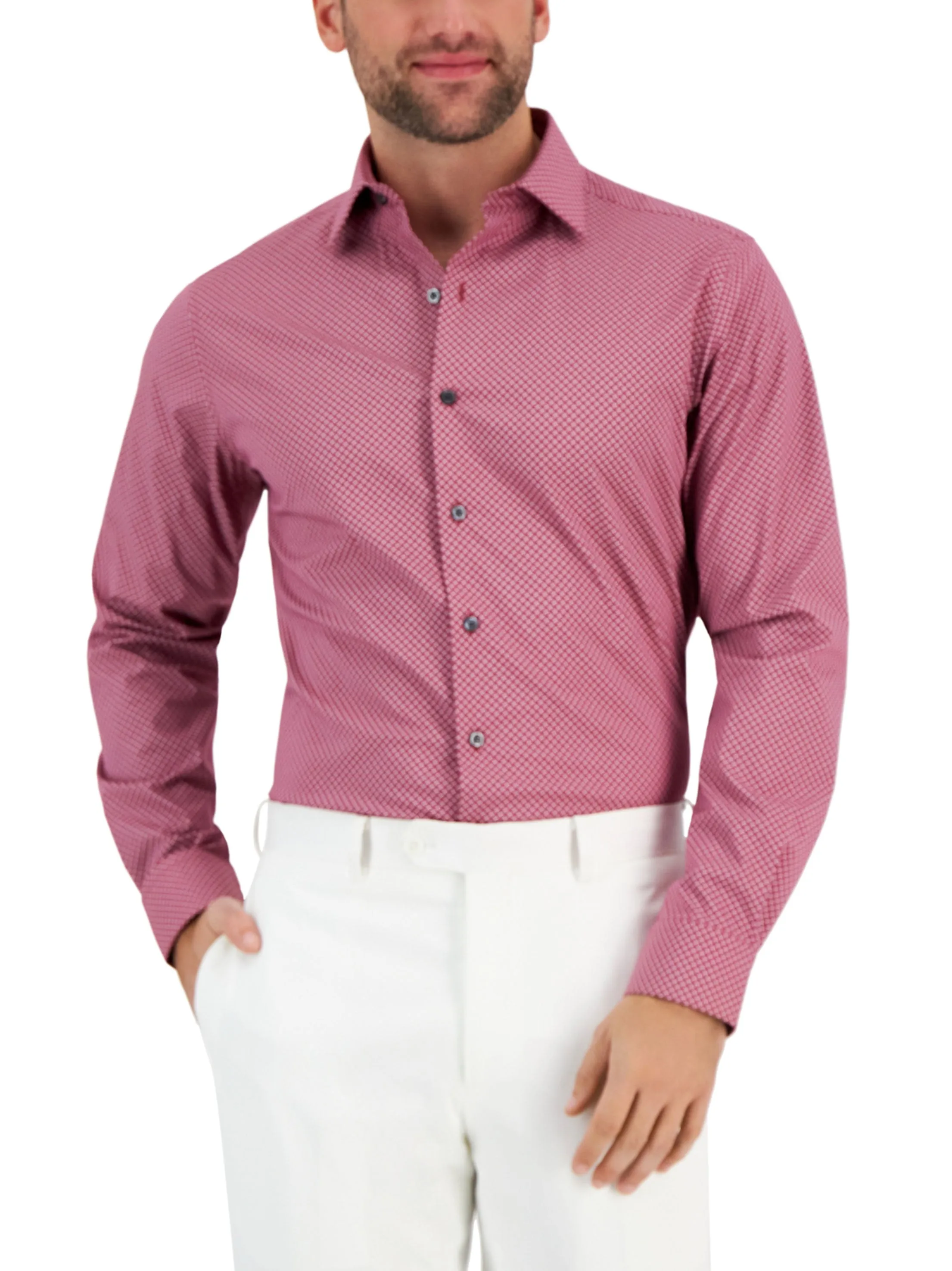 Men's Puzzle Printed Buttons Down Shirt,Dark Rose