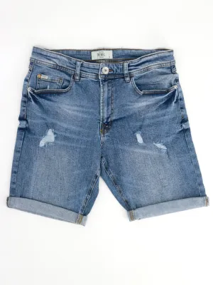 Men's Ripped Washed Denim Short,Blue