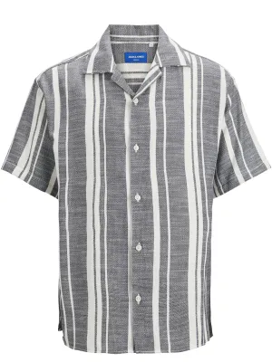 Men's Striped Textured Dress Shirt,Black/Off White