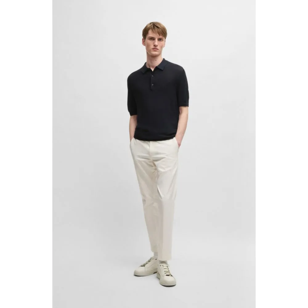 Mixed-structure knit polo in silk