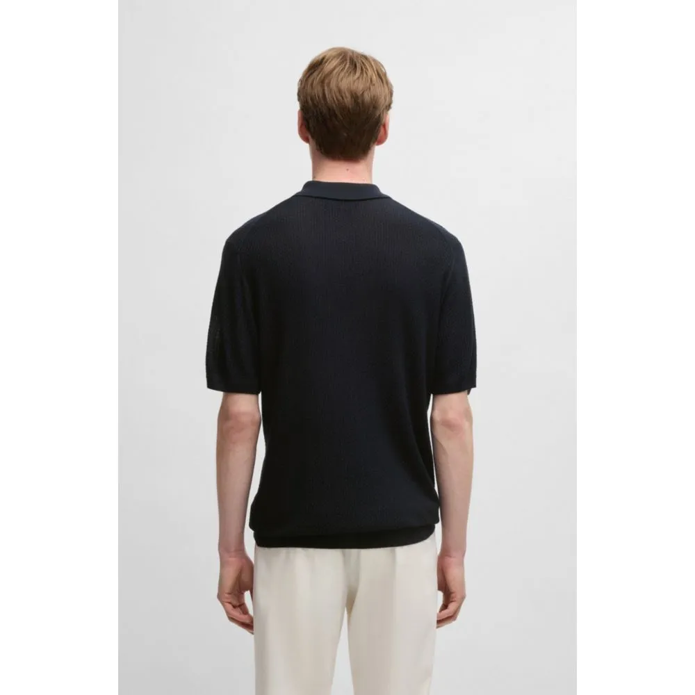 Mixed-structure knit polo in silk