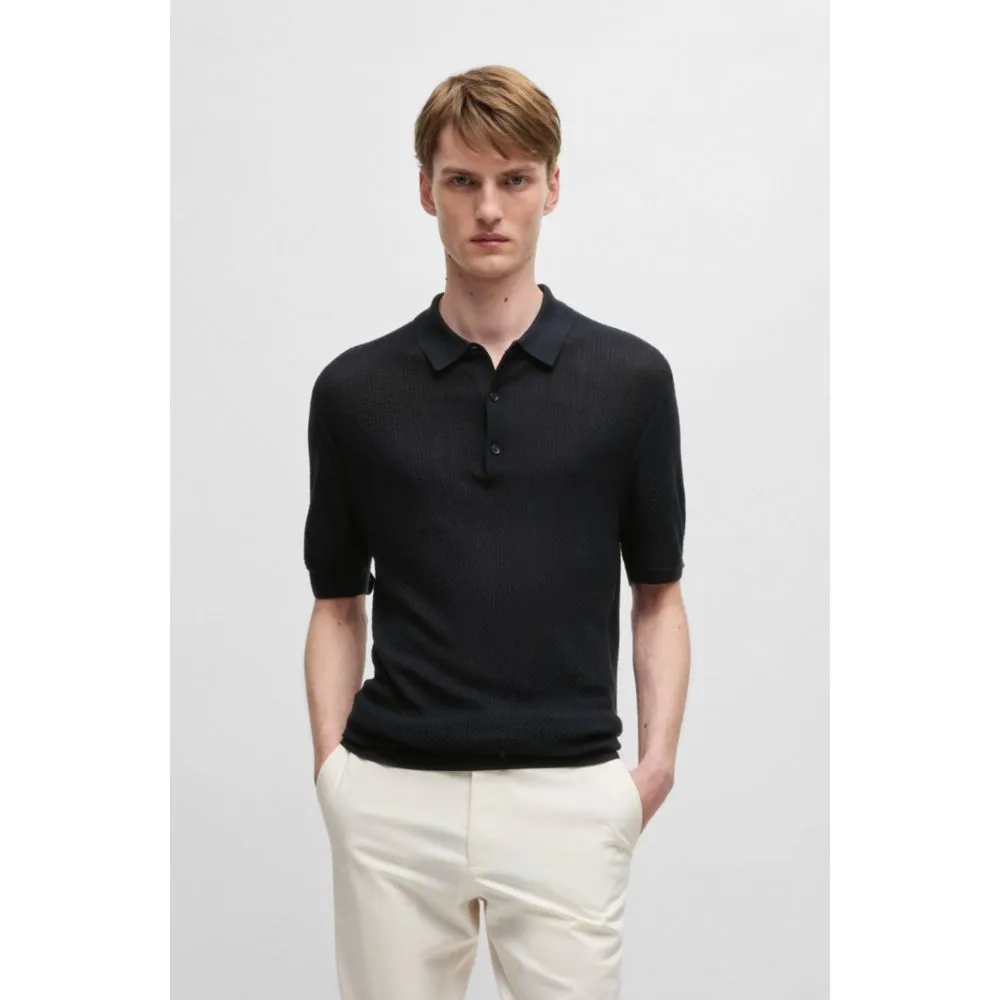 Mixed-structure knit polo in silk