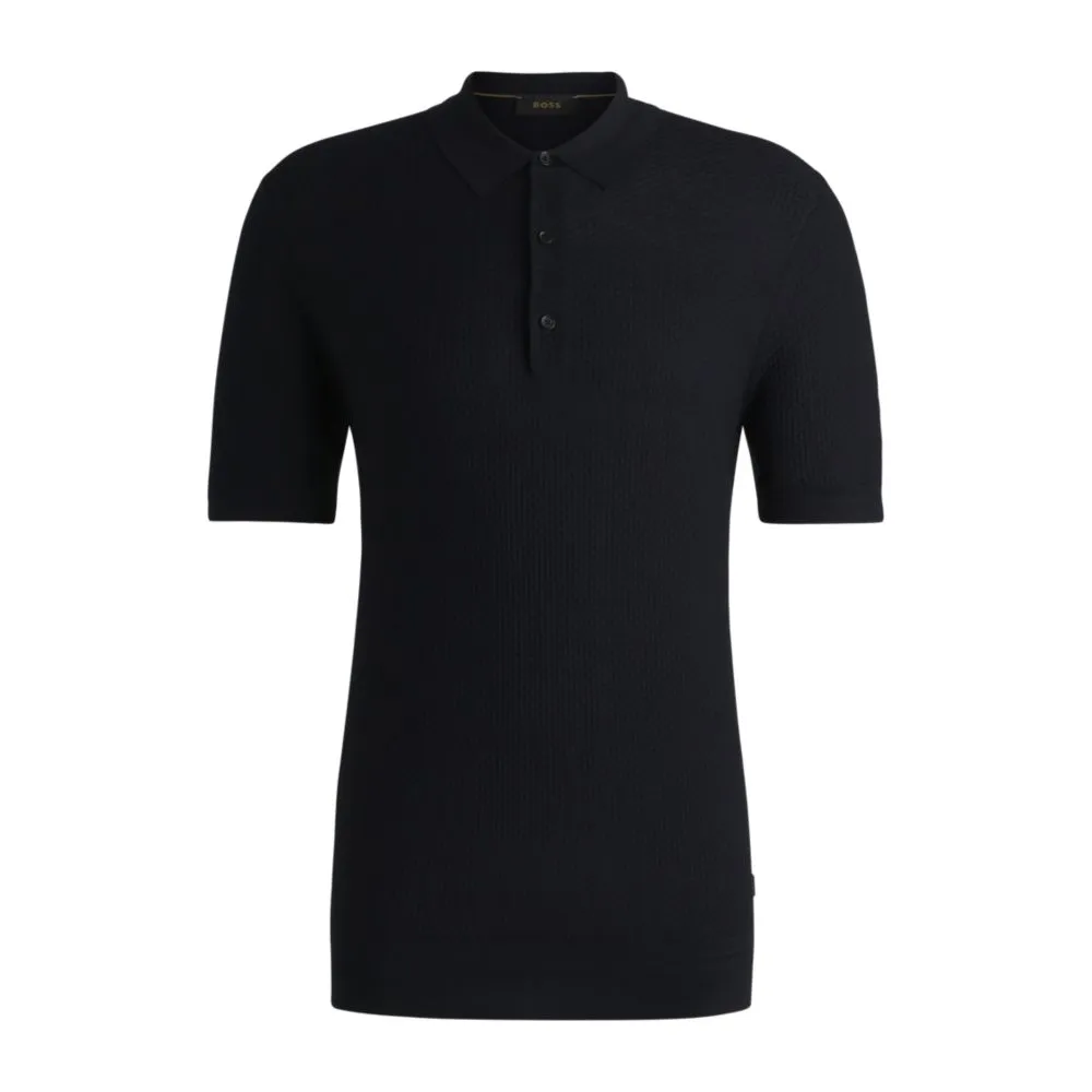 Mixed-structure knit polo in silk