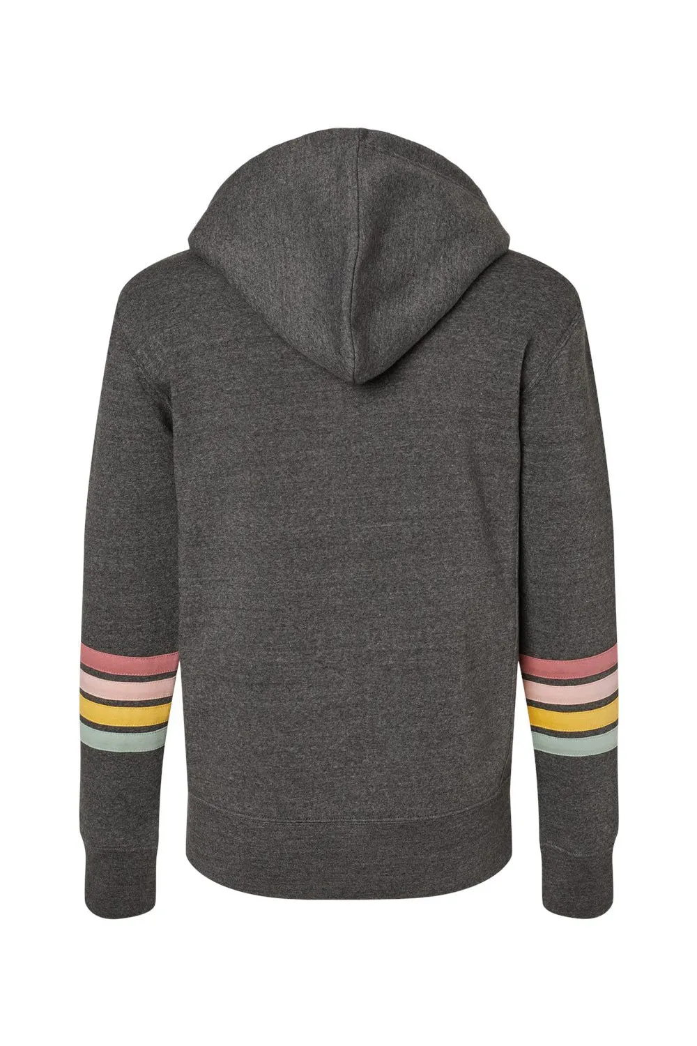 MV Sport Womens Striped Sleeves Full Zip Hooded Sweatshirt Hoodie w/ Pockets - Charcoal Grey