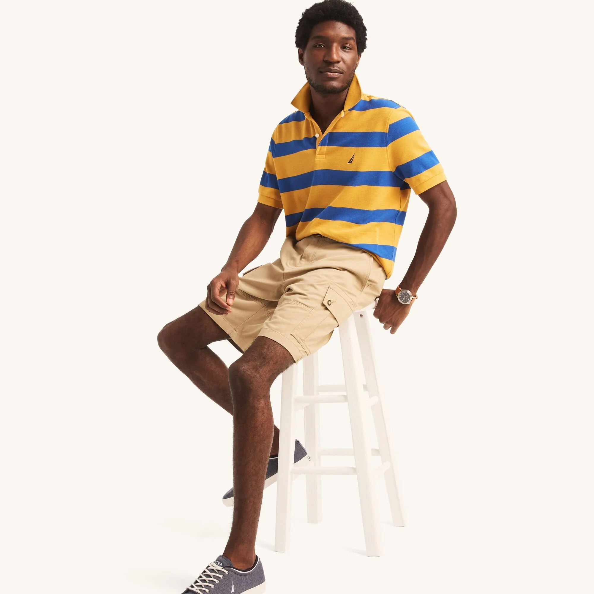 Nautica Mens Sustainably Crafted Classic Fit Striped Deck Polo