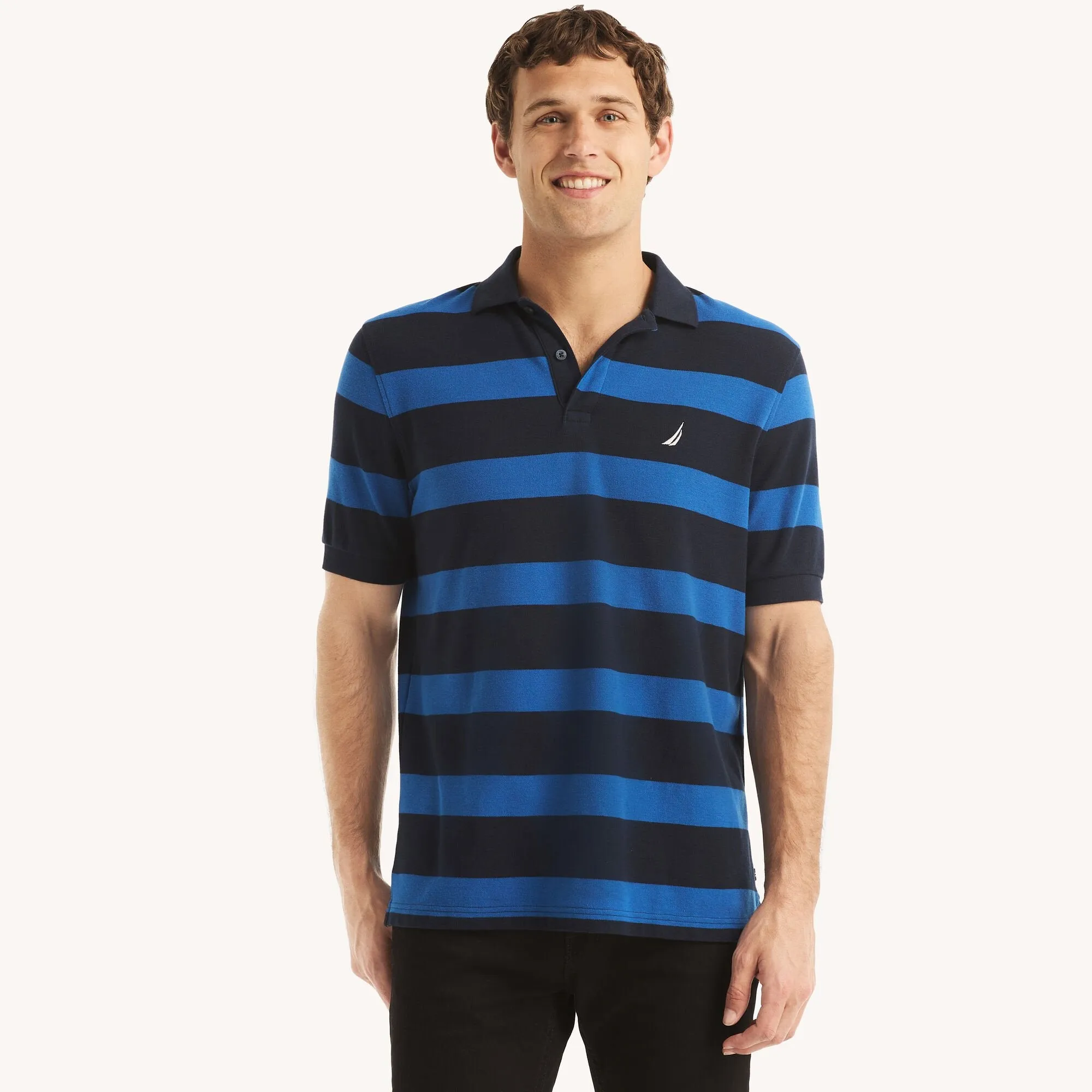 Nautica Mens Sustainably Crafted Classic Fit Striped Deck Polo