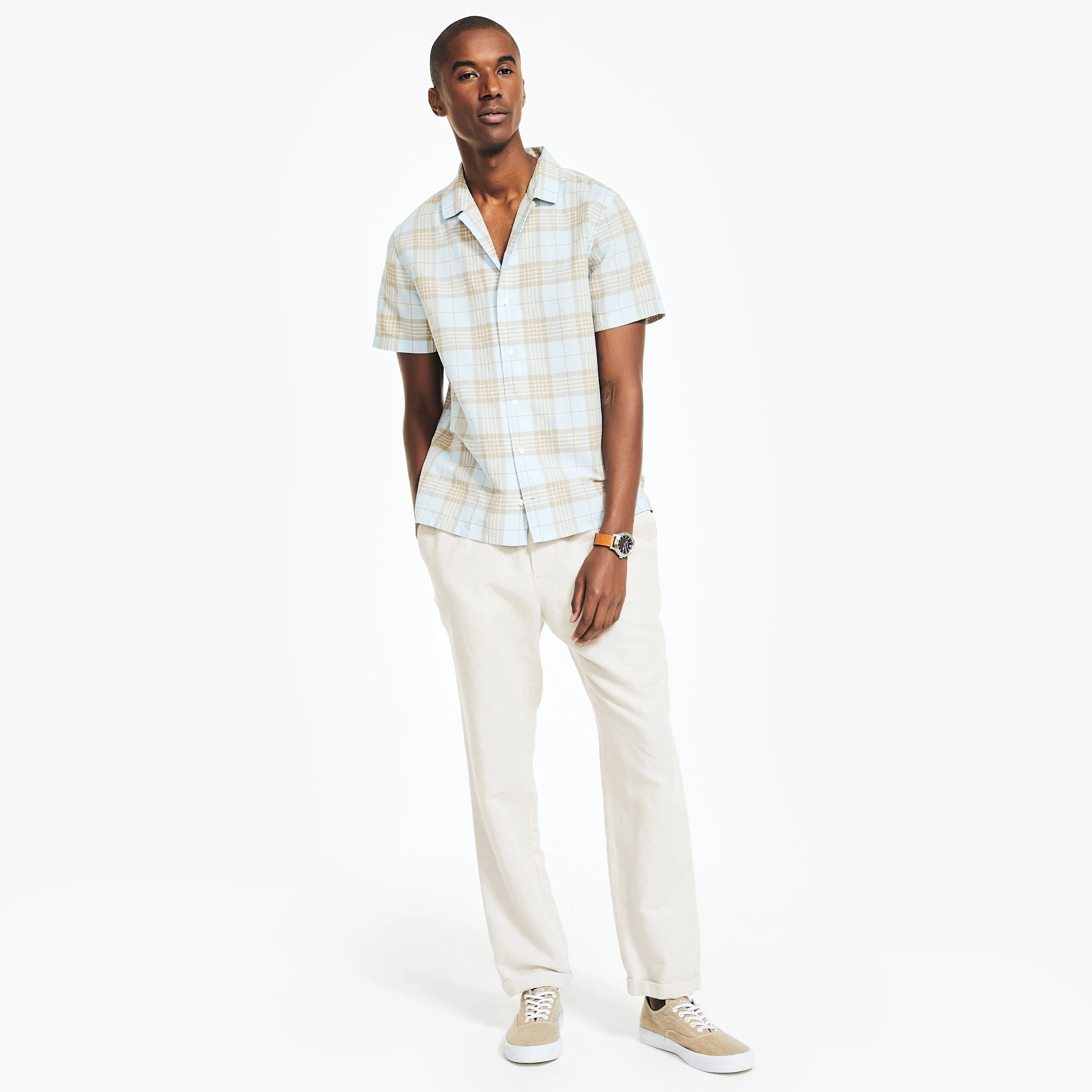 Nautica Mens Sustainably Crafted Plaid Short-Sleeve Shirt