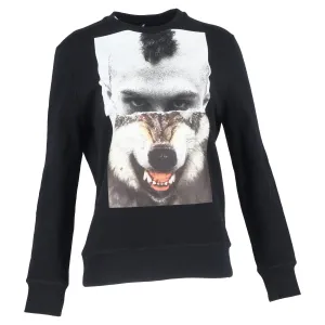 Neil Barrett Mohawk Wolf Printed Sweater in Black Cotton