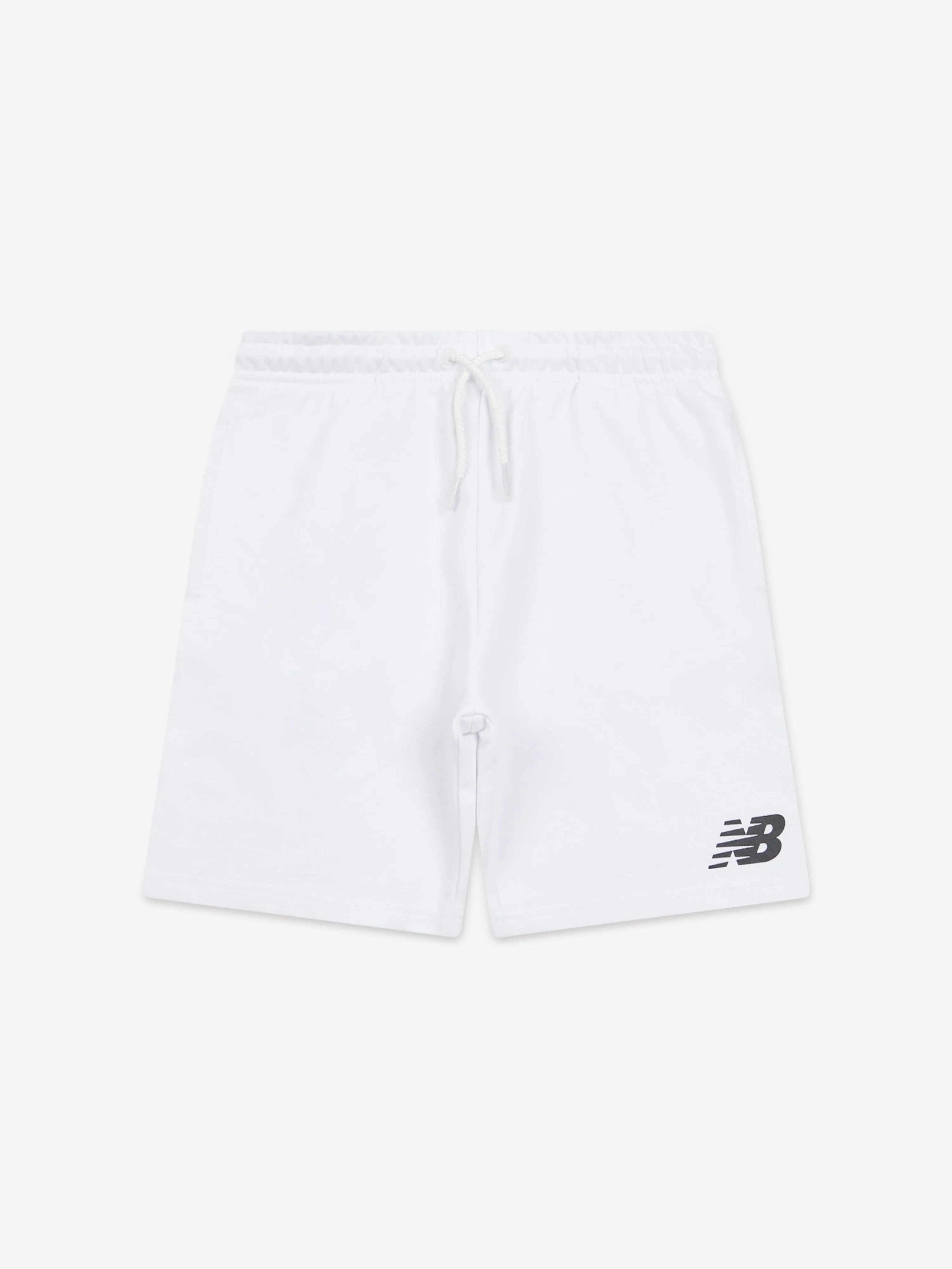 New Balance Boys French Terry Stacked Logo Shorts in White