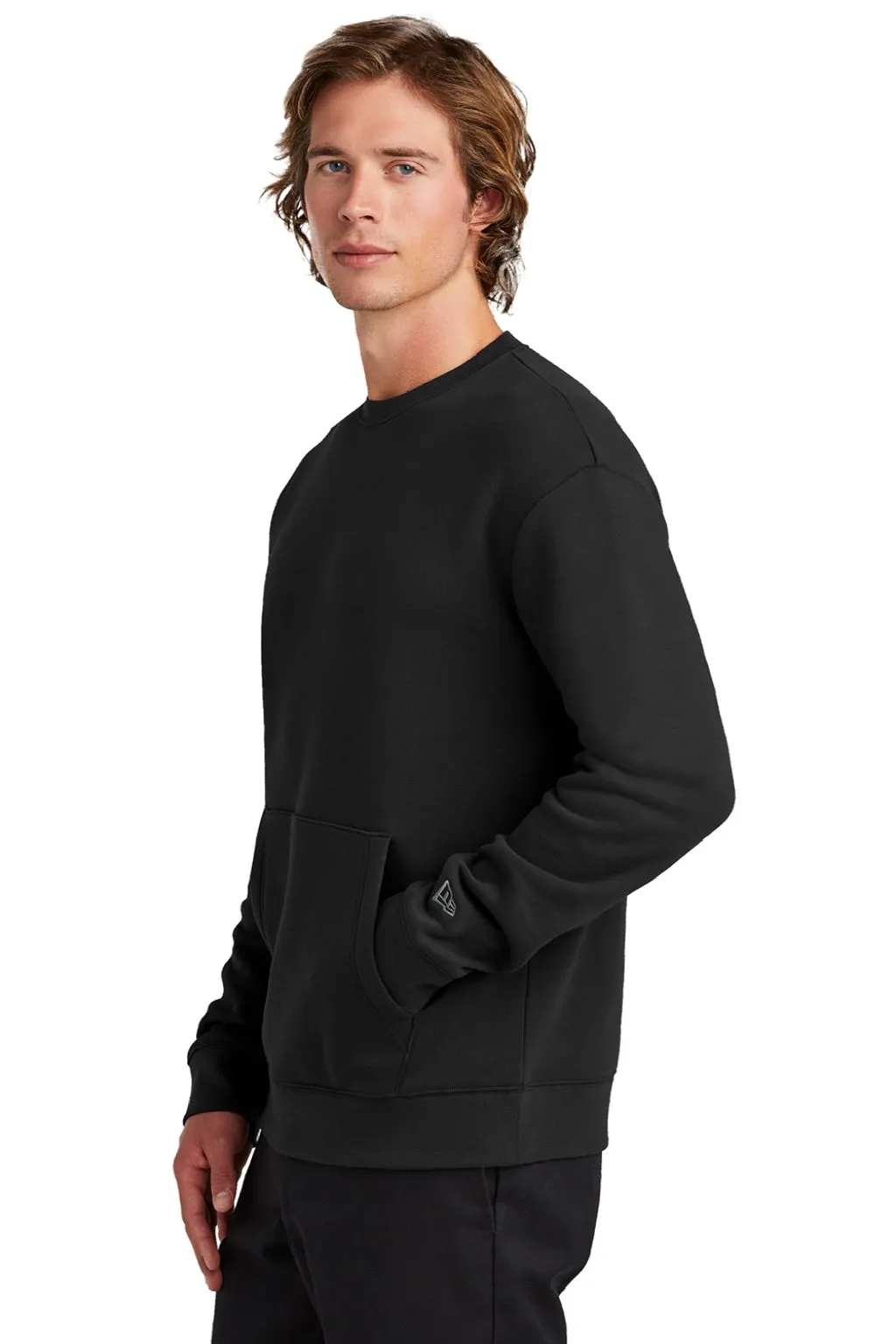 New Era Mens Heritage Fleece Crewneck Sweatshirt w/ Pocket - Black