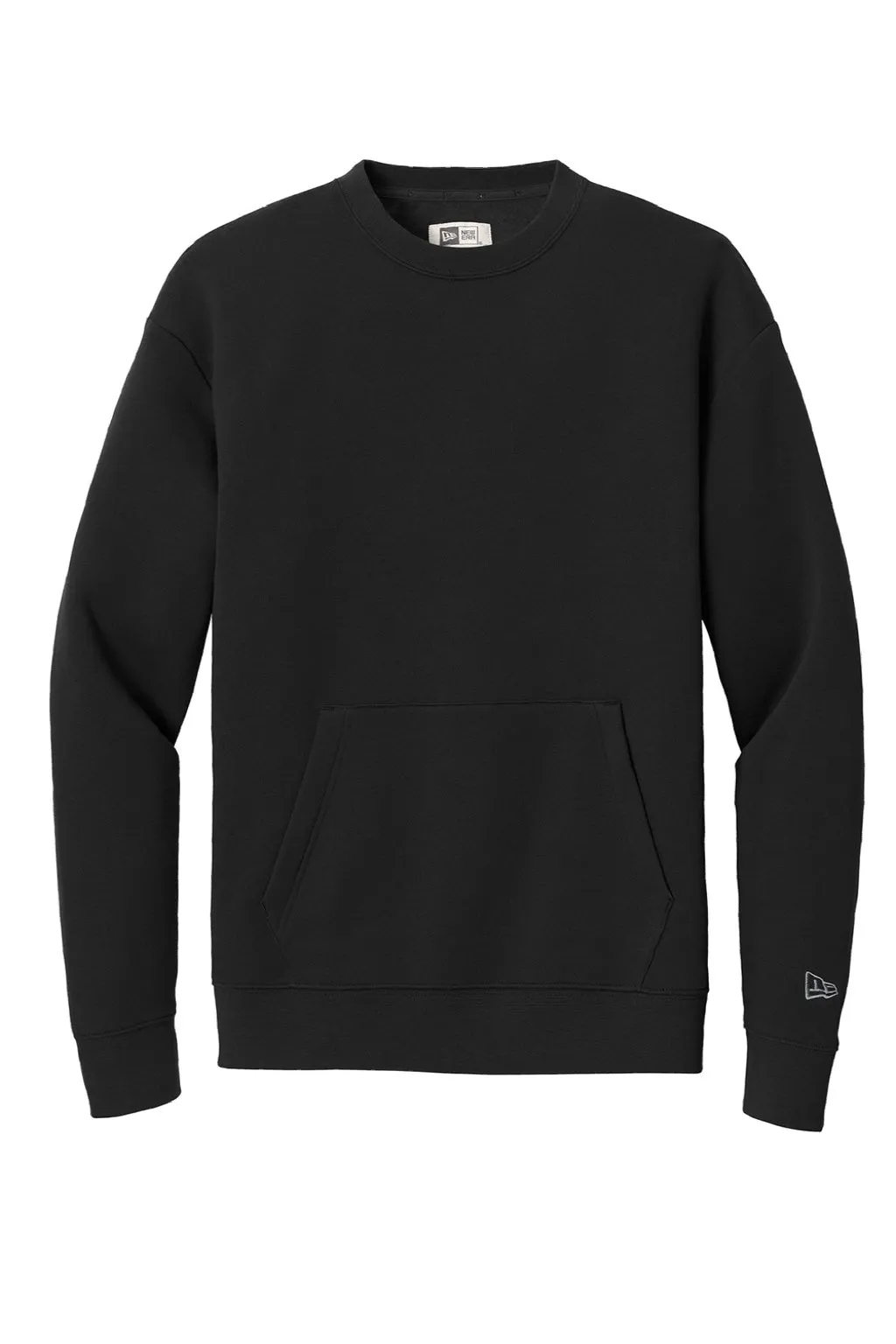 New Era Mens Heritage Fleece Crewneck Sweatshirt w/ Pocket - Black