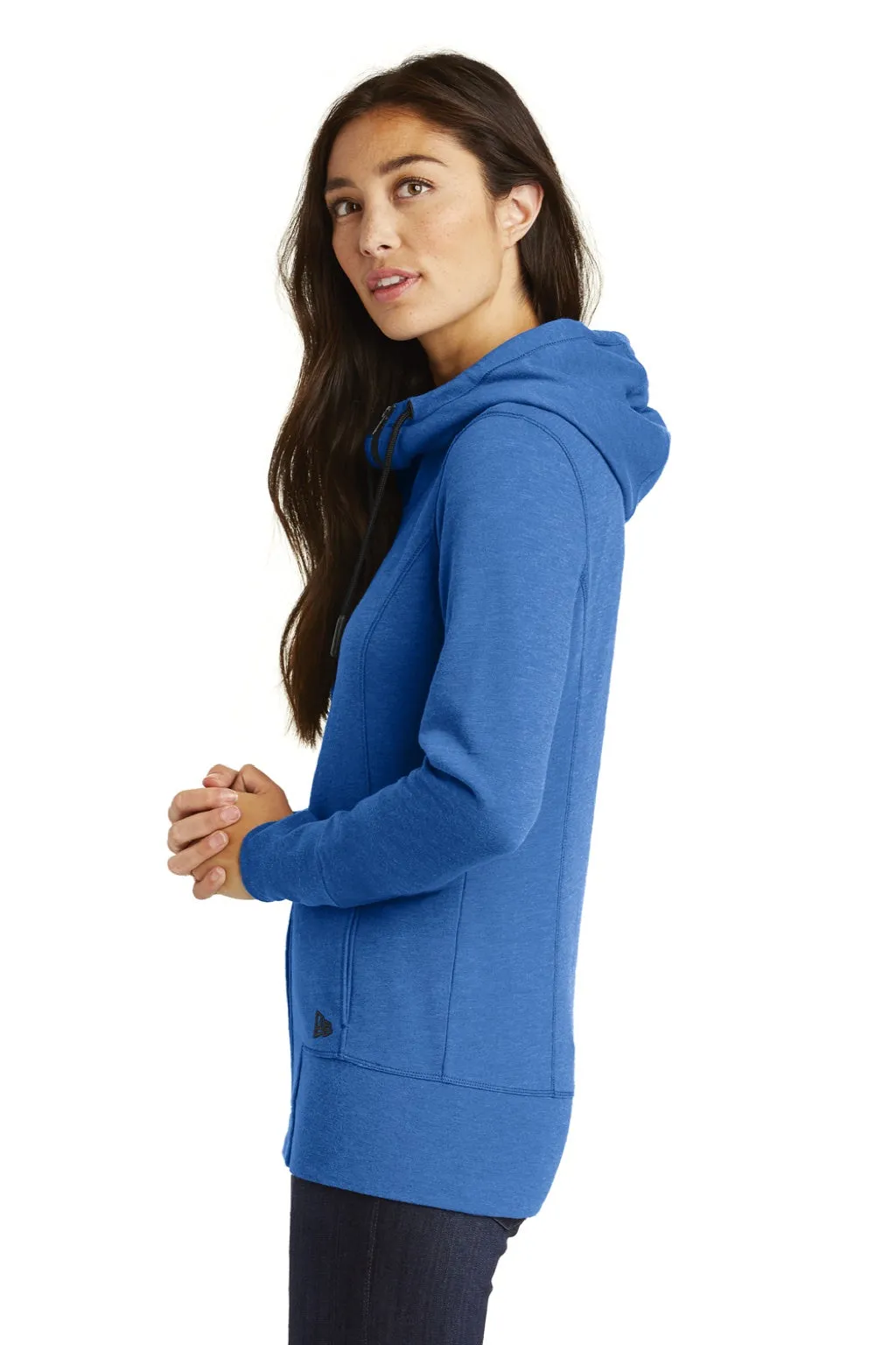 New Era Womens Fleece Full Zip Hooded Sweatshirt Hoodie w/ Pockets - Heather Royal Blue