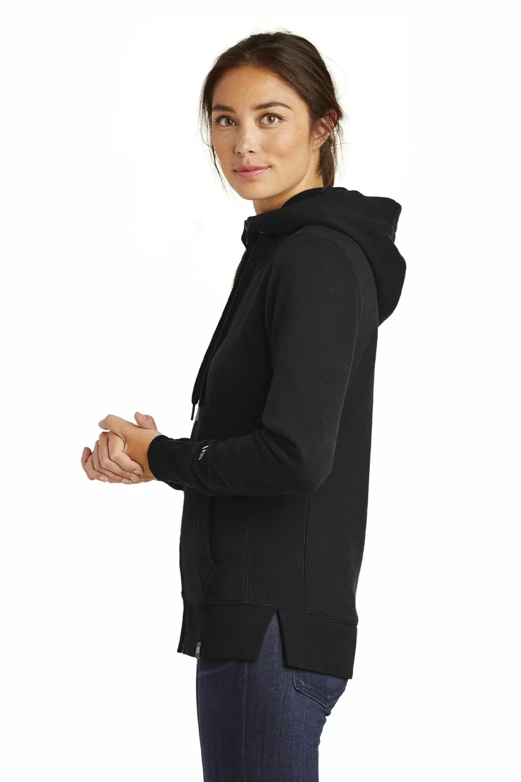 New Era Womens Sueded French Terry Full Zip Hooded Sweatshirt Hoodie w/ Pockets - Black