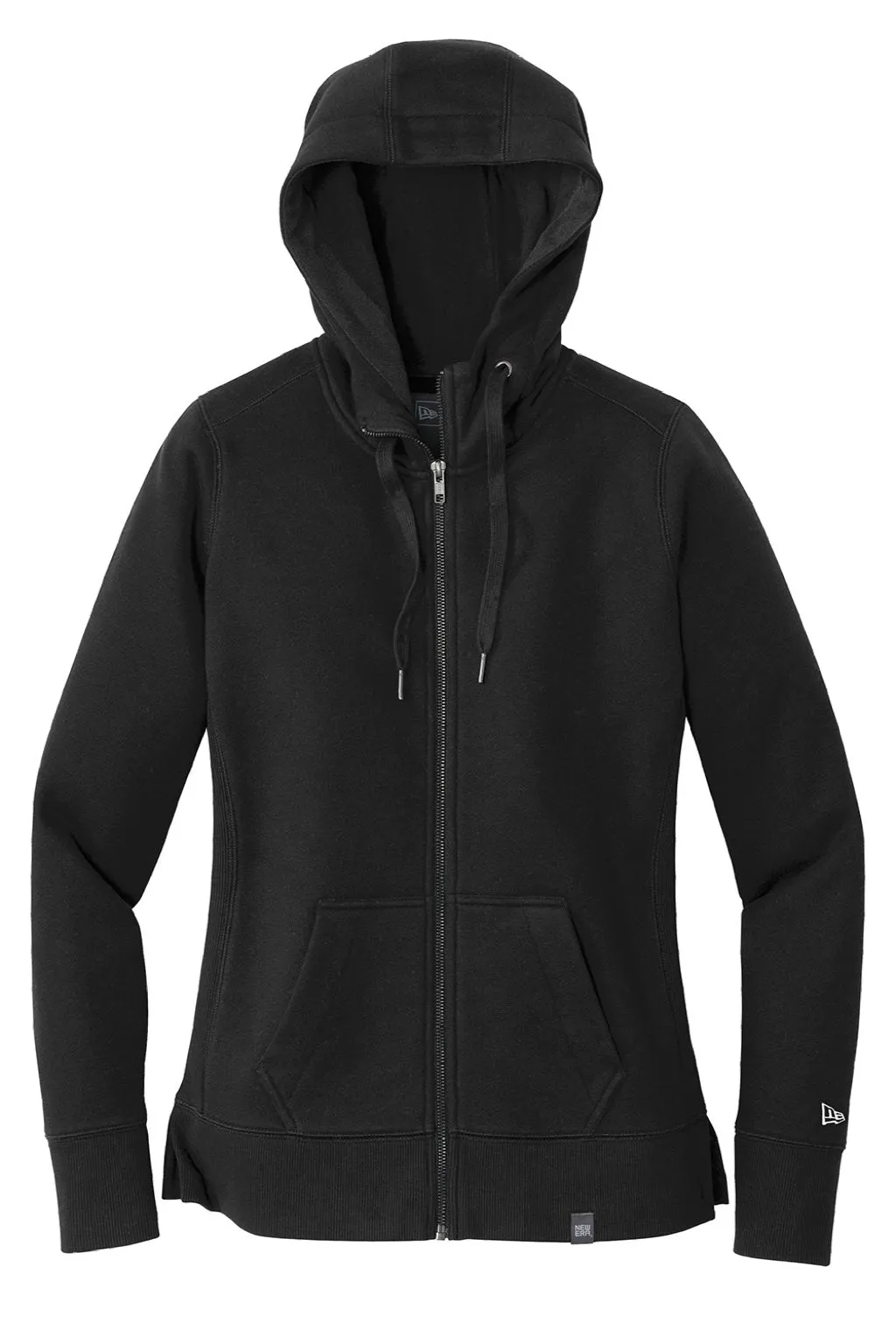 New Era Womens Sueded French Terry Full Zip Hooded Sweatshirt Hoodie w/ Pockets - Black