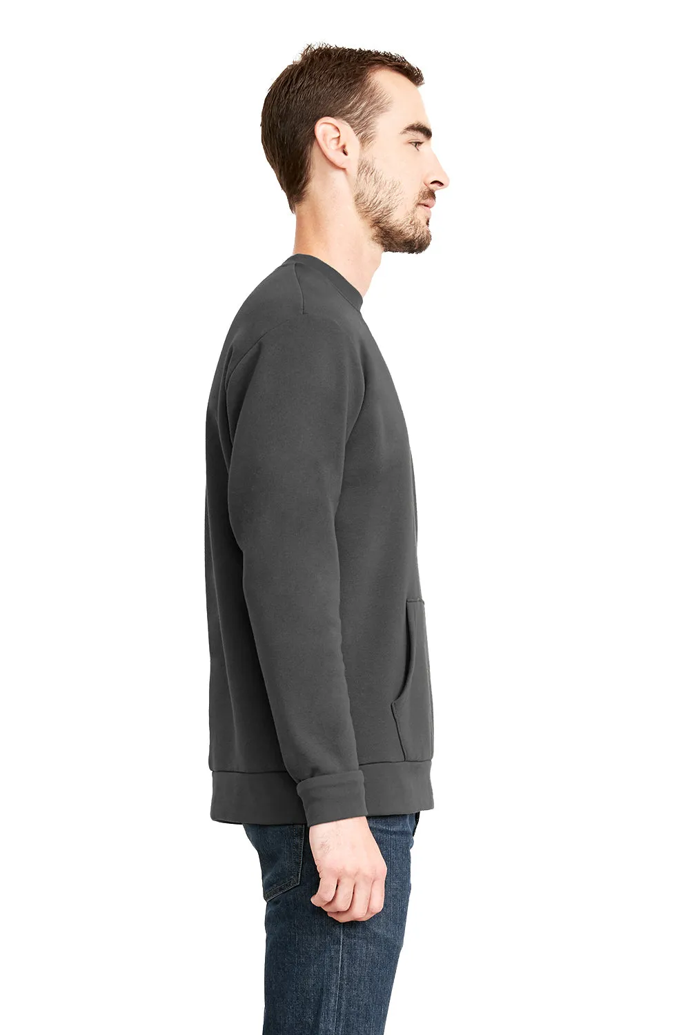 Next Level Mens Fleece Crewneck Sweatshirt w/ Pouch Pocket - Heavy Metal Grey