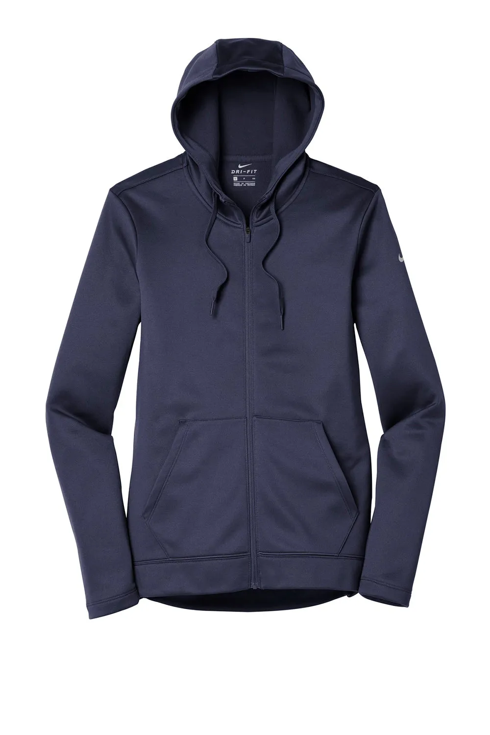Nike Womens Therma-Fit Moisture Wicking Fleece Full Zip Hooded Sweatshirt Hoodie w/ Pockets - Midnight Navy Blue