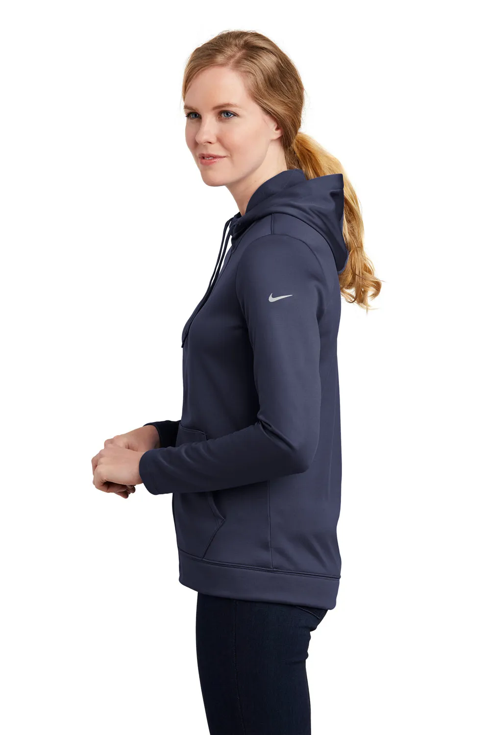 Nike Womens Therma-Fit Moisture Wicking Fleece Full Zip Hooded Sweatshirt Hoodie w/ Pockets - Midnight Navy Blue