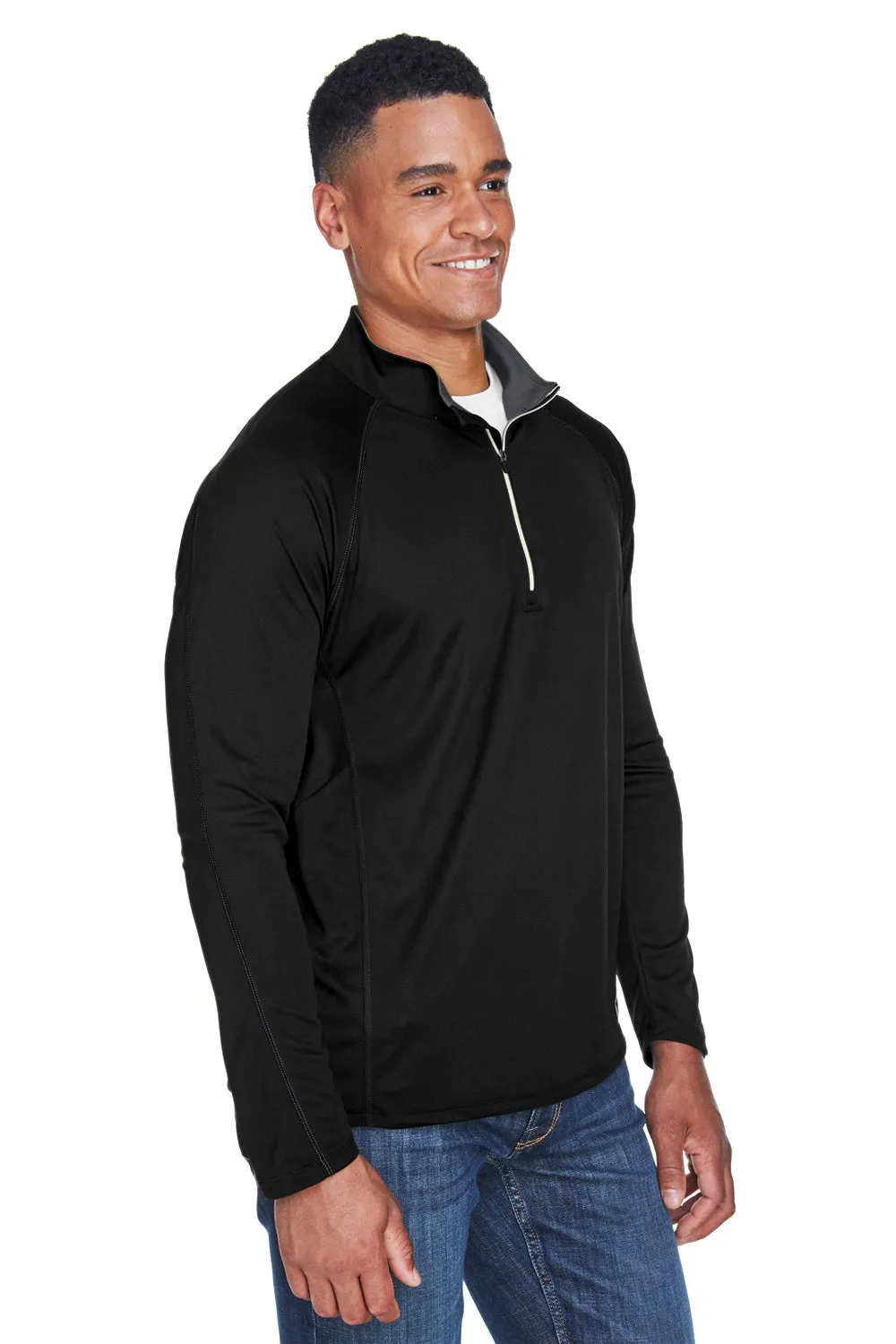 North End Mens Radar Performance Moisture Wicking 1/4 Zip Sweatshirt - Black