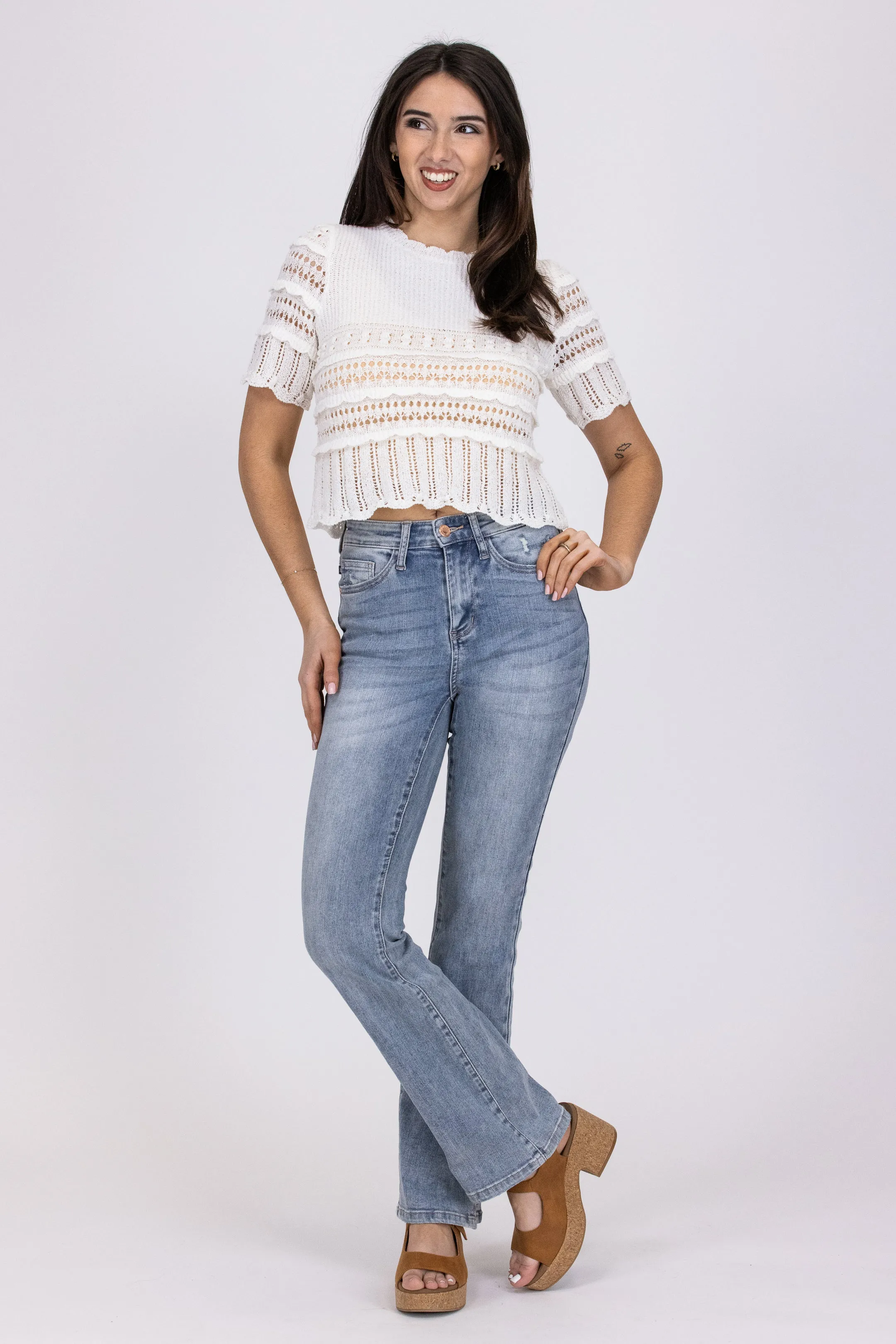 Not Much Different Women's Short Sleeve Crochet Top