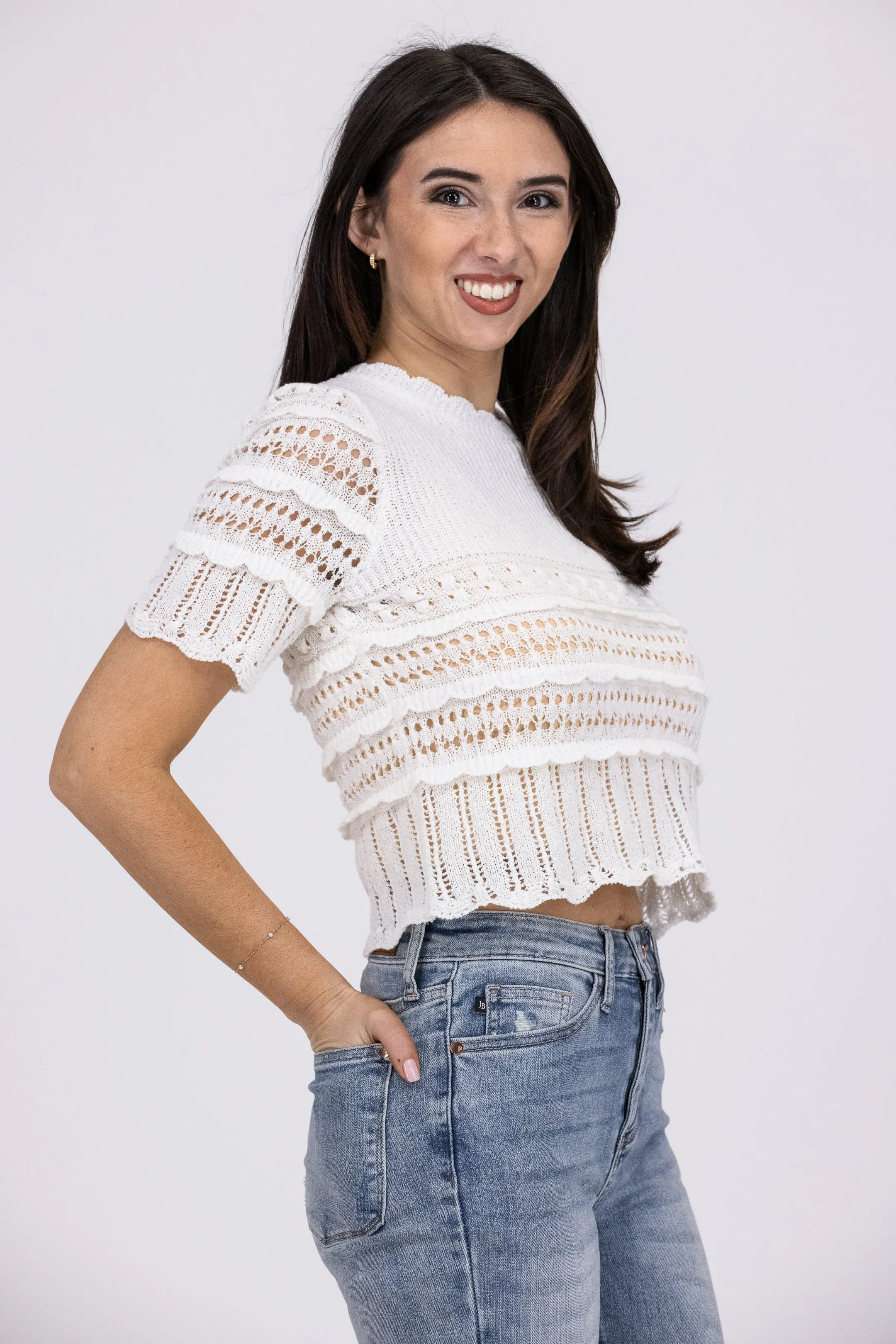 Not Much Different Women's Short Sleeve Crochet Top