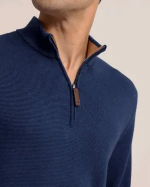 Oakatie Heather Quarter Zip Sweater In Heather Dress Blue